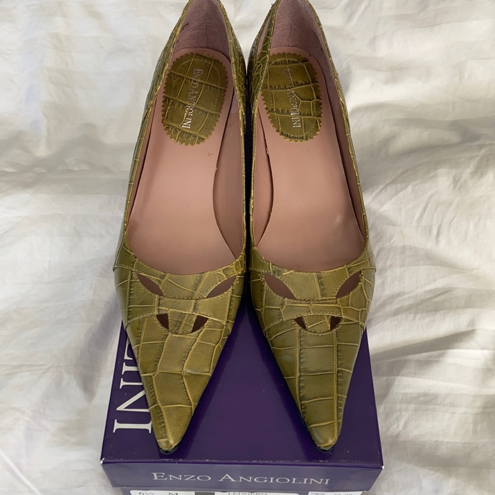 Enzo Angiolini Green Croc heels.